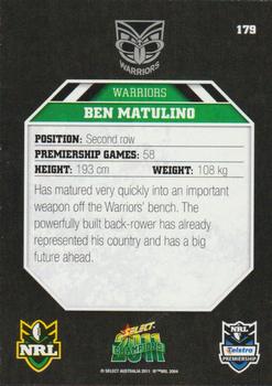 2011 NRL Champions #179 Ben Matulino Back